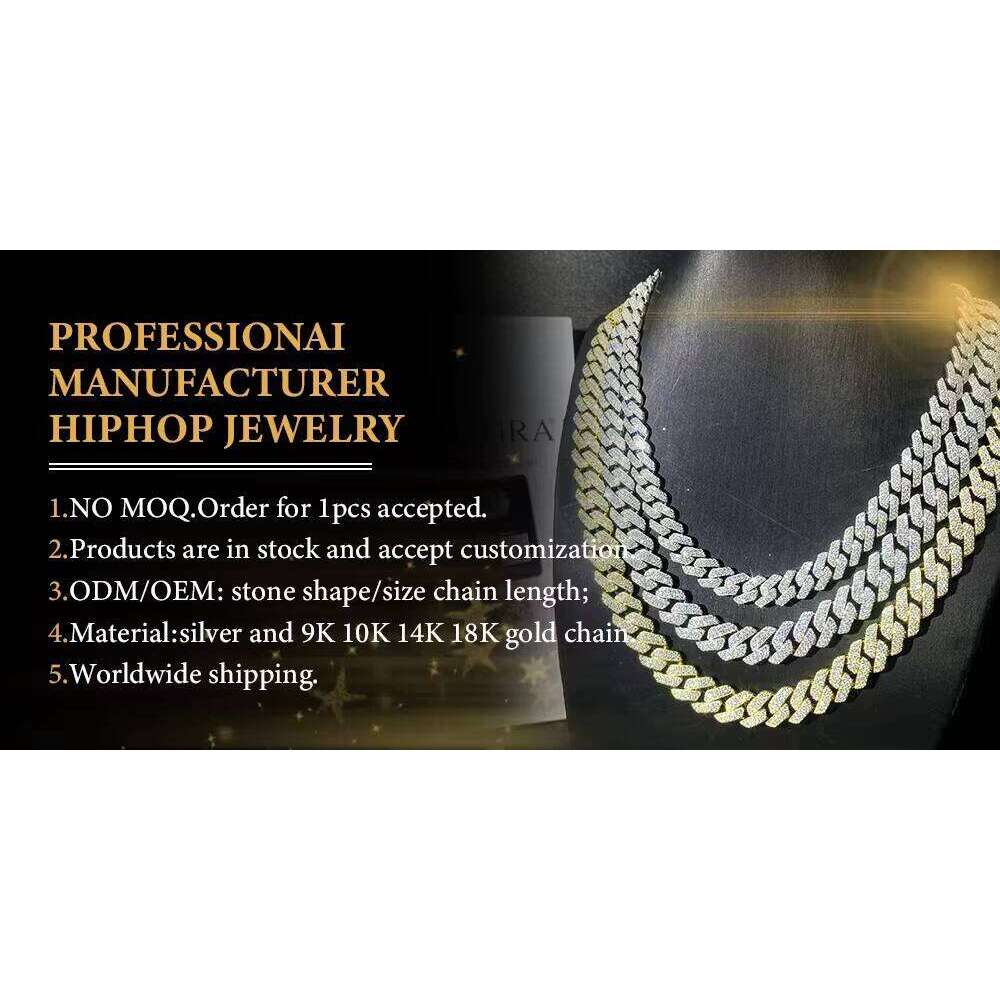 15mm Hip-Hop Rap Singer Necklace Through Diamond Testing Instrument VVS Jade Stone Cuban Chain Men's Style