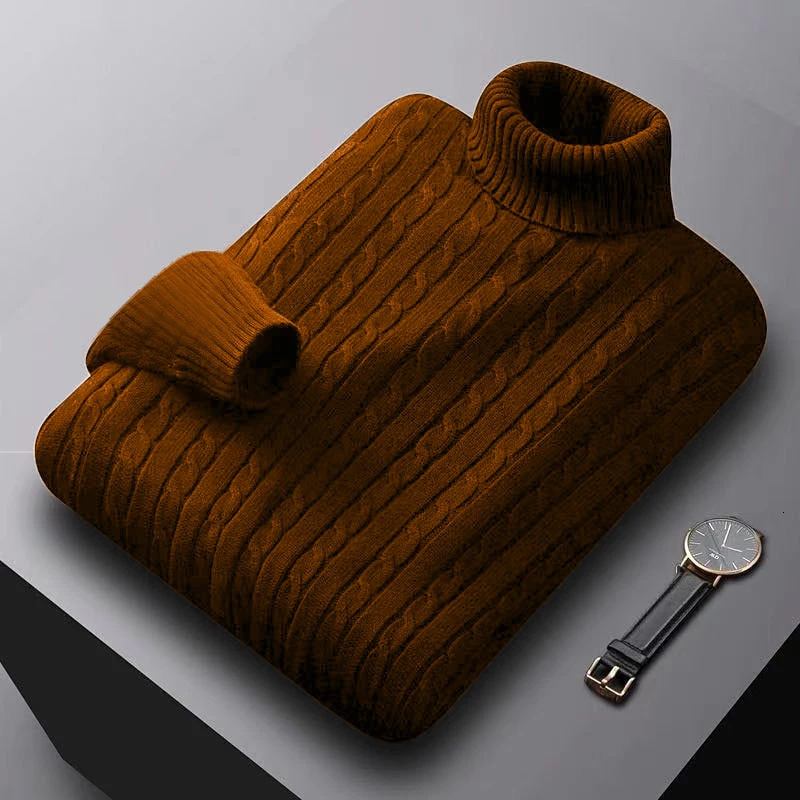 AutumnTurtleneck Knitted Sweater Outdoor Solid Color Pullover Streetwear Winter Warm Lightweight Basic twist sweaters men 250905