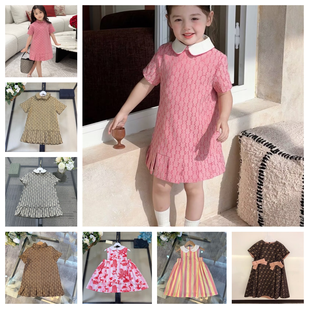 Designer girl dress New fashion beach girl dress Internet celebrity model the same dress Kids Clothing two-piece set size 90-160CM R9