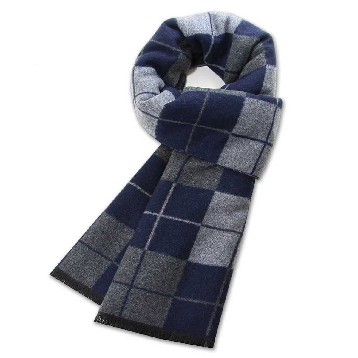 Light grey plaid wool scarf for winter warmth jacquard fleece mens scarf versatile busin scarfXJ250905