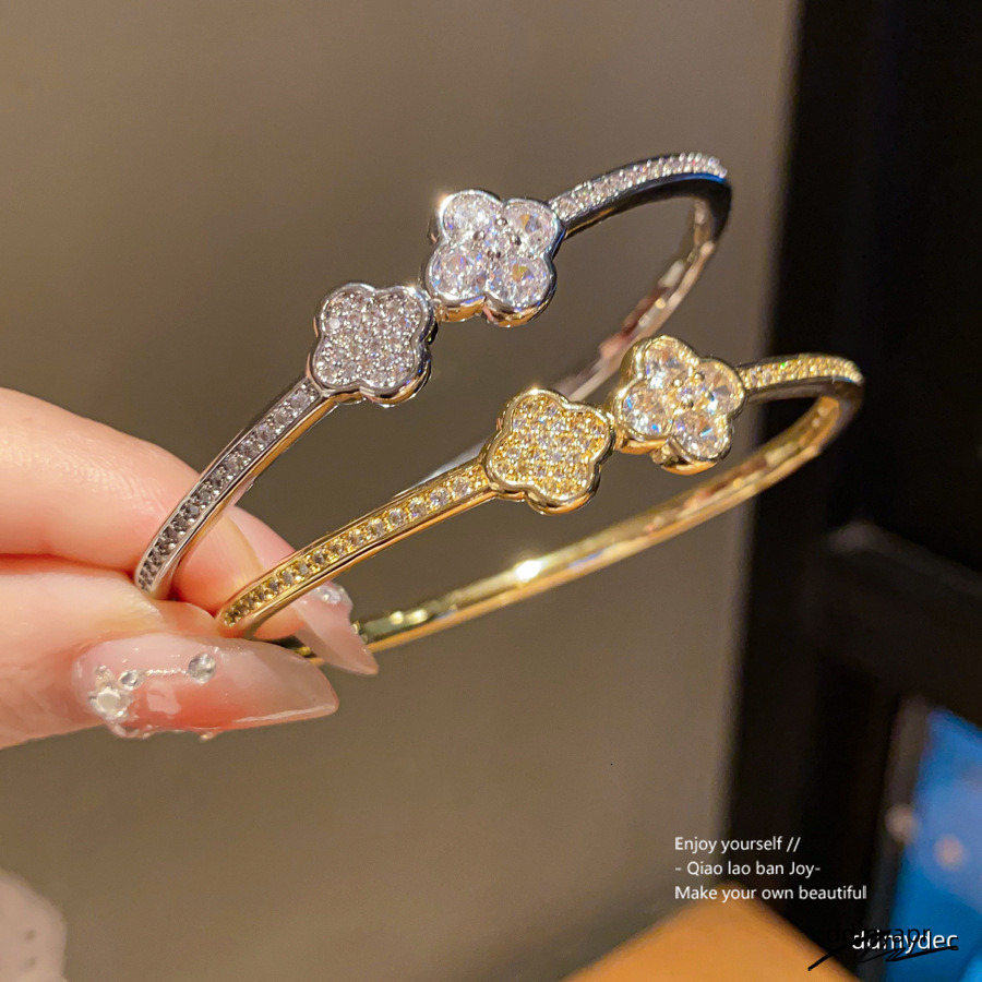 Gold Tone Crystal Flower Bangle ddmydec Bracelet With Sparkling Accents Stylish Holiday Jewelry Gift For Her High Quality And Fashion Accessory ddmyde