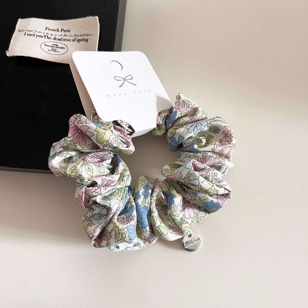DH collections French Floral Cotton Pig Fat Scrunchie Versatile Girl Bun Accessory Pastoral Style Hair Tie