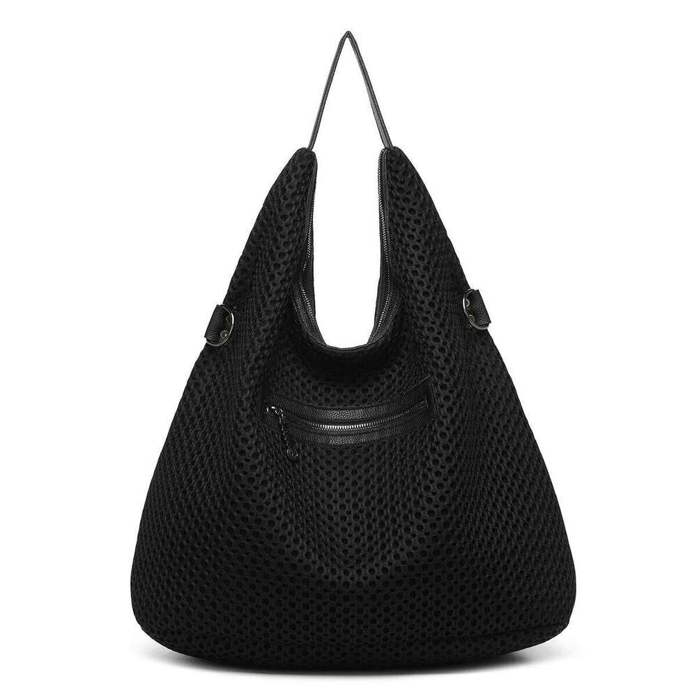Large Capacity Mesh Fabric Shoulder Women Korea Style Black Lazy Hobos Bags Solid Revit Vintage Packages Big Handbags