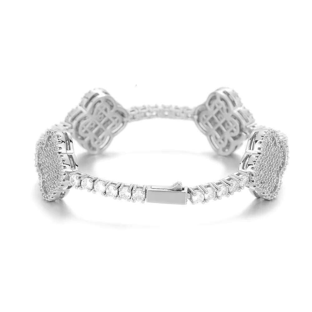 Hip Hop Jewelry Fine Four Leaf Clover Chain for Women/Girls Gold Plated VVS Moissanite Dia Tennis Bracelet
