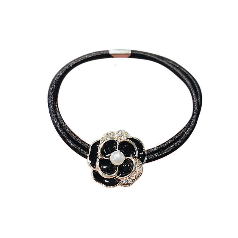 DHcollections 2025 New Korean Retro Camellia Hair Tie, Alloy/Silver-Plated/Gold-Plated, Handmade, High Elasticity, White/Black, Cute Hair Rope for Gir