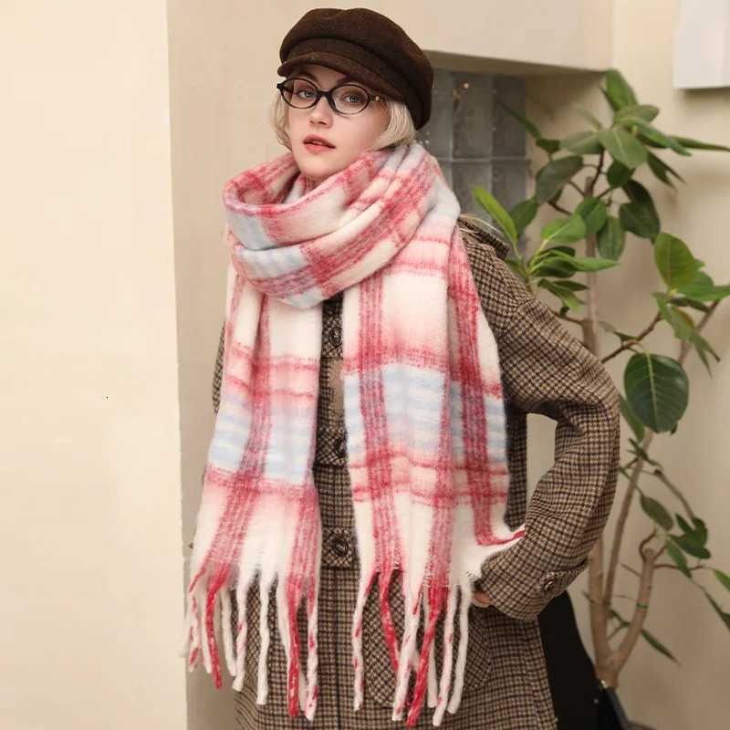 New Brand Ins Stripted Imitation Cashmere Warm Womens Scarf Autumn Winter Mohair Retro Tassel Thickened Thermal Muffler FemaleXJ250905