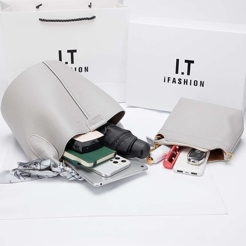 2025 New Genuine Leather Bucket for Women, Handheld Basket Bag, High-End Large Capacity Shoulder and Crossbody Bag