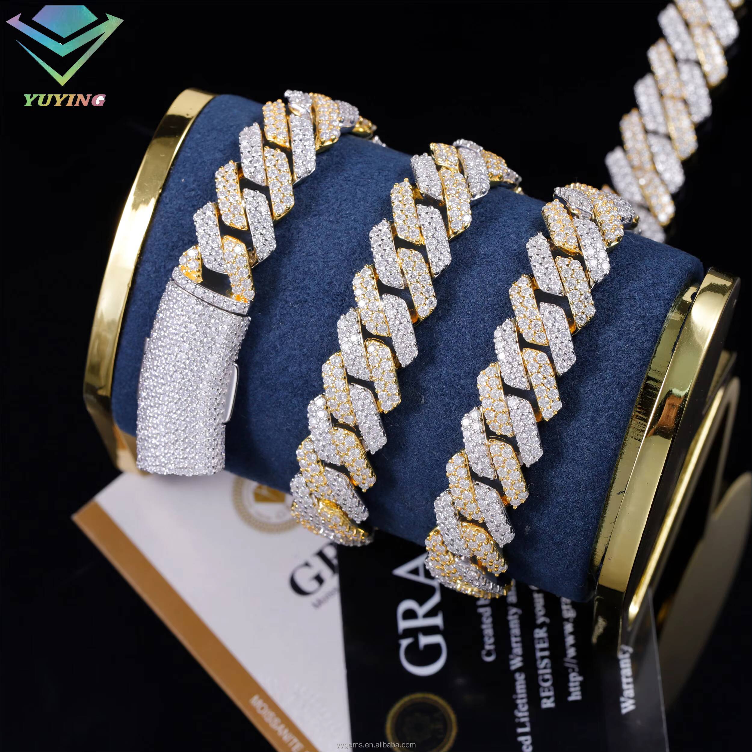 Factory Direct Price 14mm Iced Out 925 Silver Two Rows Iced Out Hip Hop VVS Moissanite Diamond Cuban Link Chain