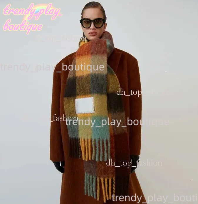 Classic Women's Alpaca Rainbow Acnee Designer Acnes Scarf Double Sided Large Check Warm Shawl Outdoor Ski 29C