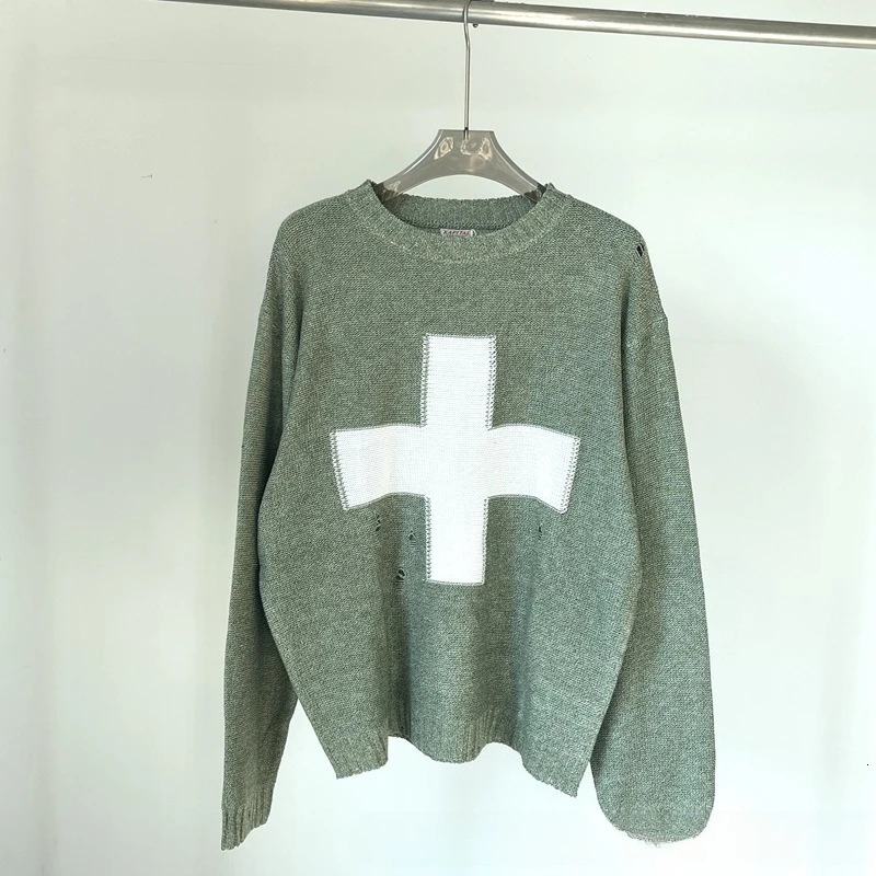 KAPITAL cross broken holes round neck knit sweater fall and winter retro pullover loose longsleeved 250905