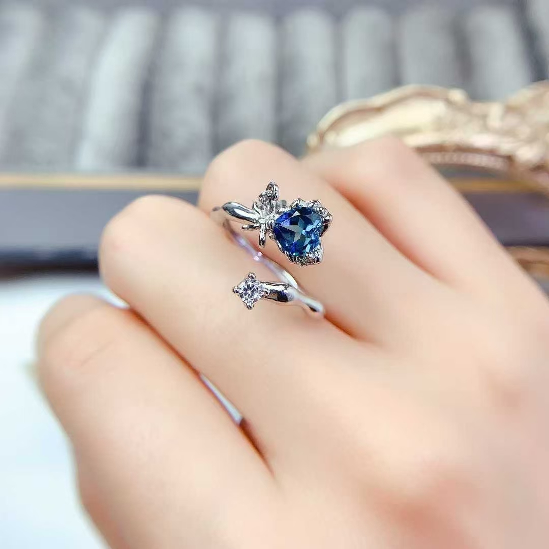 925 silver adjustable ring natural topaz ring 6mm 0.6ct heart shape topaz jewelry with certificate