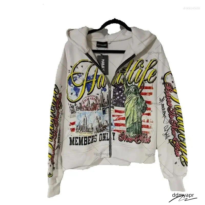 Men's Hoodies American Retro Letter Casual Loose Zipper Hoodie Men Street ddmydec Hip-Hop Fashion Haruku Oversized Sweatshirt Women ddmydec