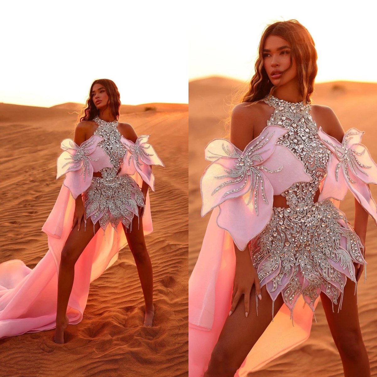 Designer Mini Evening Dresses Appliques Crystal Wrap Gown Jewel Neck Sleeveless Short Dress Party Customized Dress