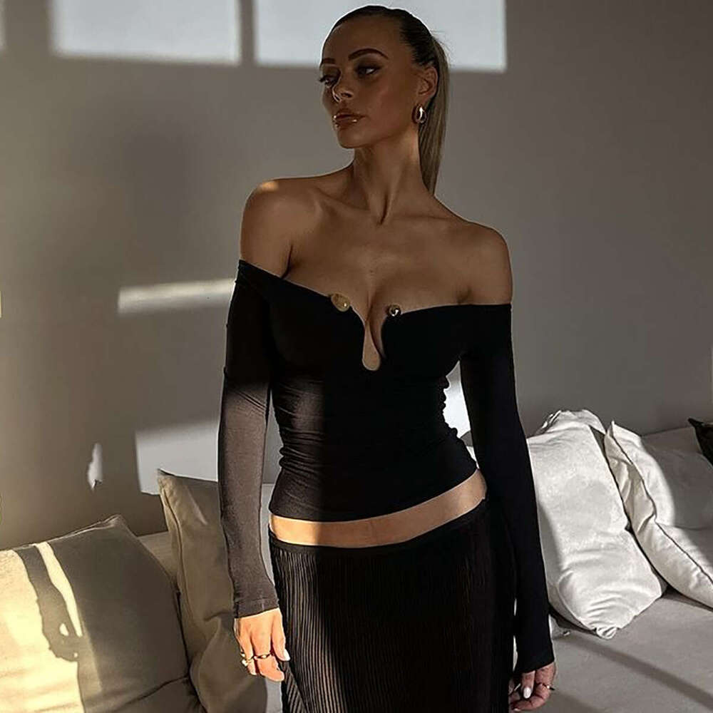 Women's 2025 Summer New Fashion Street Style Unique Off-shoulder Long Sleeve T-shirt Top