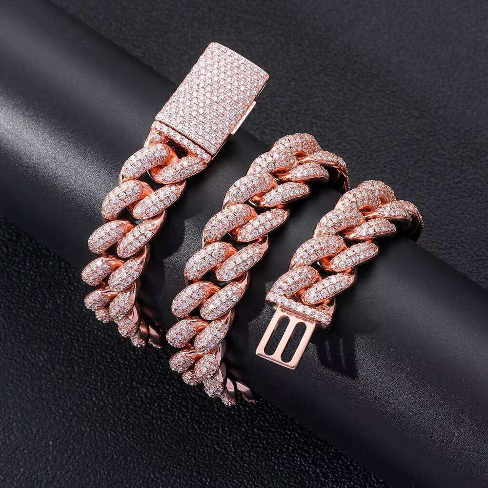 Hip Hop VVS Moissanite 20mm Width Necklace & Bracelet Fine Jewelry Sterling Sier Dia Cuban Link Chain