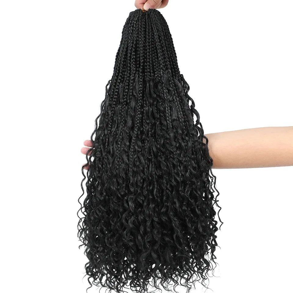 Goddess Bohemian Box Braids Crochet Hair - 30 Inch Curly Ends, 6 Packs Synthetic Curly Wave Ends Pre Looped Braiding Hair Extensions For Thin Hair Dai