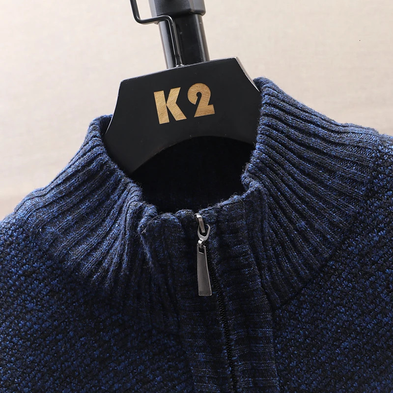 Mens Sweater Thick Fleece Lined Pullover Quarter Zipper Autumn Winter Clothes Boys Stand Collar Knit Sweaters 250905