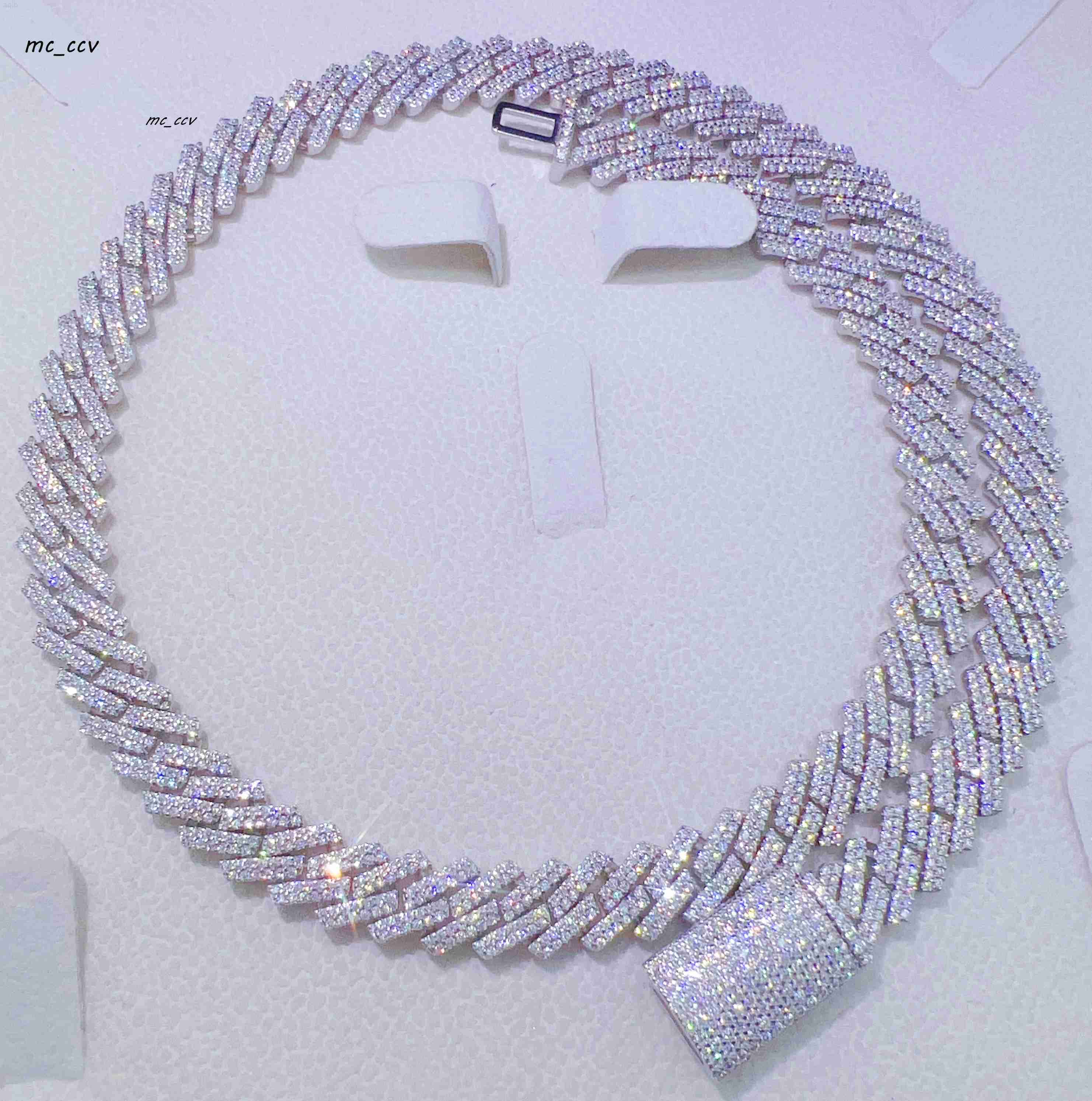Luxury Hip Hop Iced Out Vvs Moissanite Diamond 925 Sterling Silver Cuban Chain Vvs Diamond Cuban Chain Link for Men