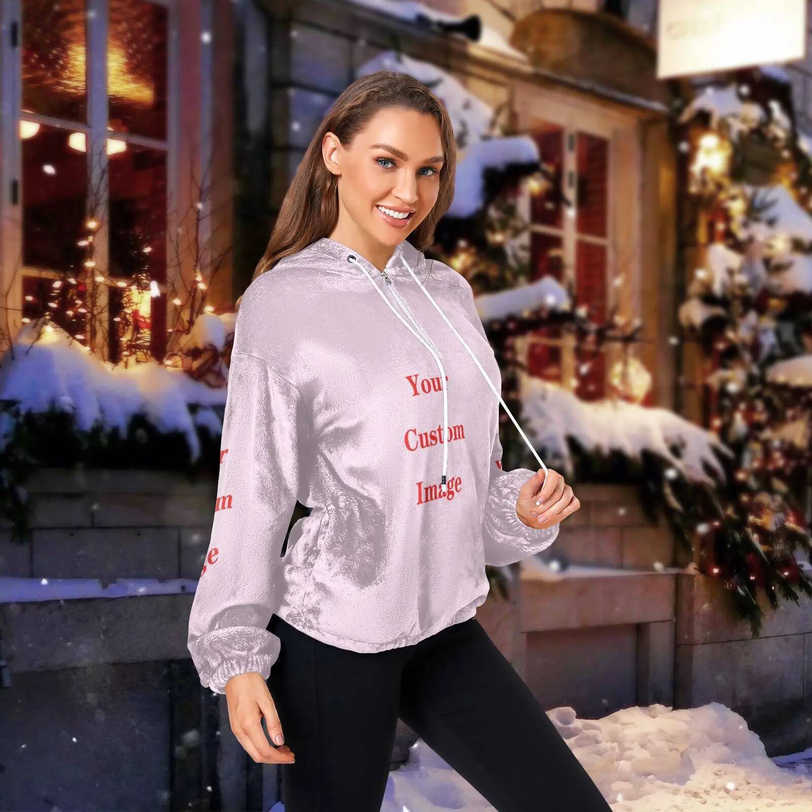 Winter Hoodies Long Sleeve Warm Coat Pullover Sweatshirt Plush Turtleneck Zipper Neck Women Fluffy Loose Hooded Outerwear Autumn