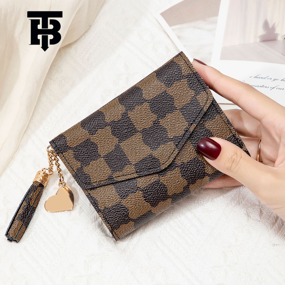 Luxury Bag TB BHULAMTE Designer Bag Vintage Print Multifunctional 70% Off Short Wallet New Tassel Pendant Decorative Clutch Portable Women's Coin