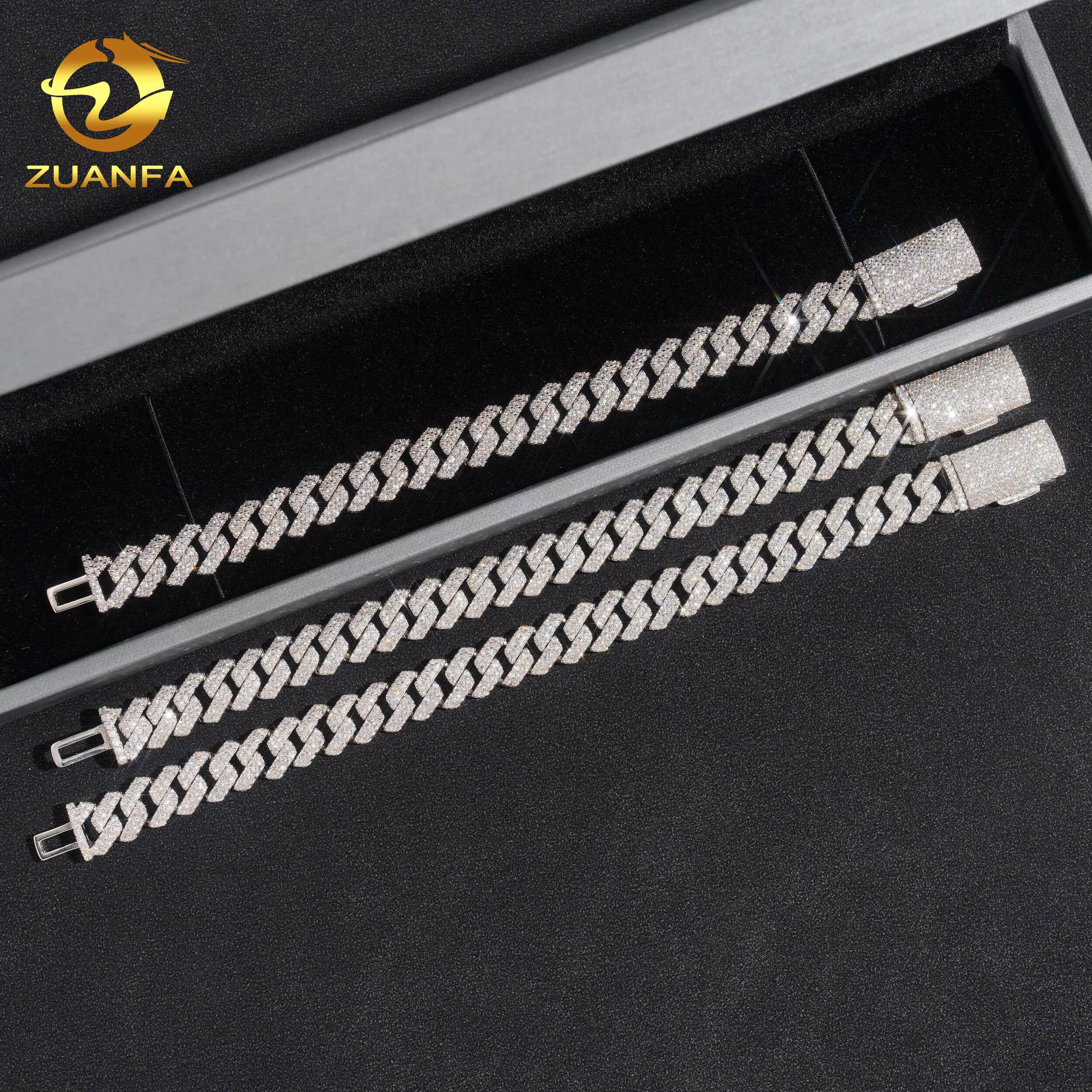 Hip Hop Jewelry 10MM Moissanite Diamond Bracelet 95Silver Iced Out Moissanite Cuban Link Bracelet USA Local Stock