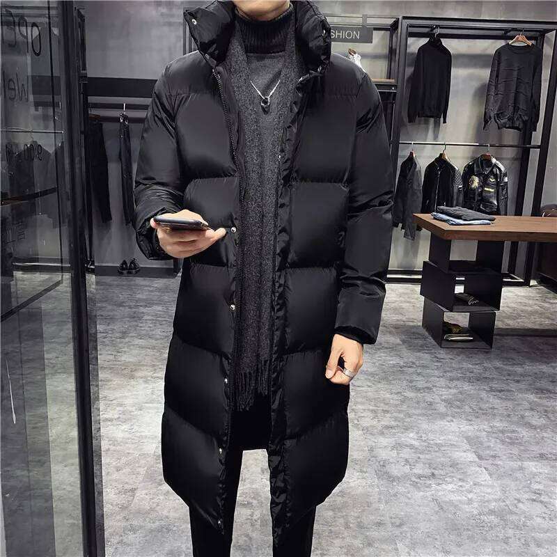 2024 New Down Mid Length Warm Standing Collar Cotton Jacket Winter Fashion Casual Men's Street Clothing Size 5XL-M