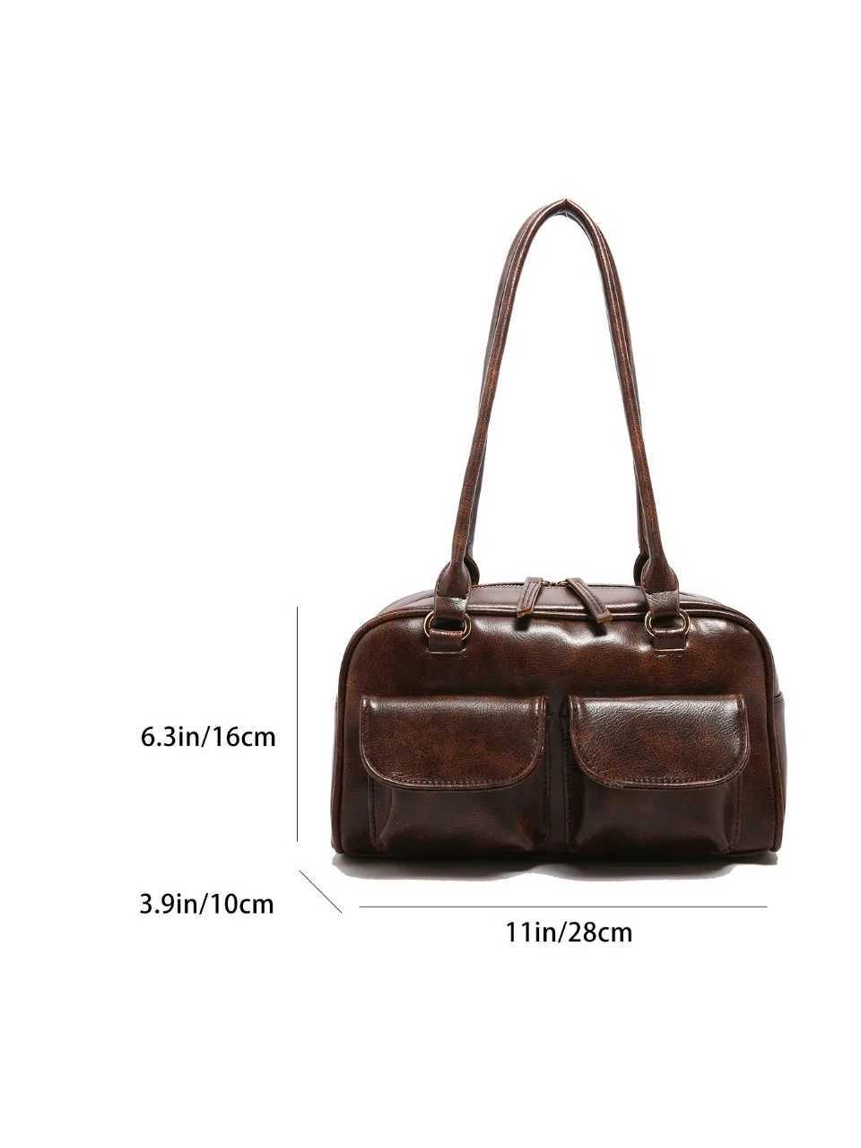 Vintage Women Business Shoulder Bags Simple Ladies Commute Tote Bag Pu Leather 2 Pocket Chic Female Underarm Hand Bag Handbags Z250903