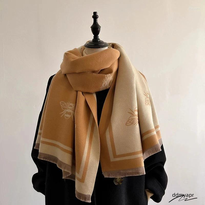 Scarves 2024 Winter Cashmere Shawl ddmyday Women High-End Temperament Short Fringe Warm Bib Double-Sided Printed Scarf Dual-Purpose