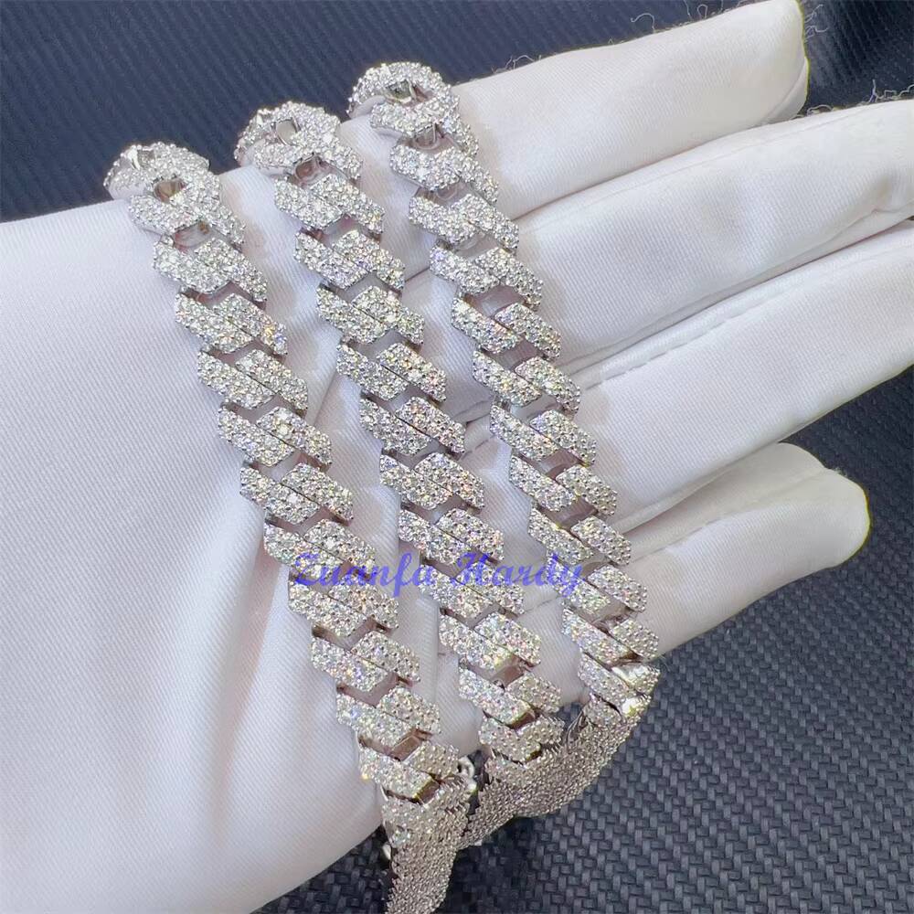 Zuanfa Luxury Cuban Necklace 8mm 10mm 16 18 20 22 24 Silver Diamond Link Necklace VVS Moissanite Iced Out Cuban Chain