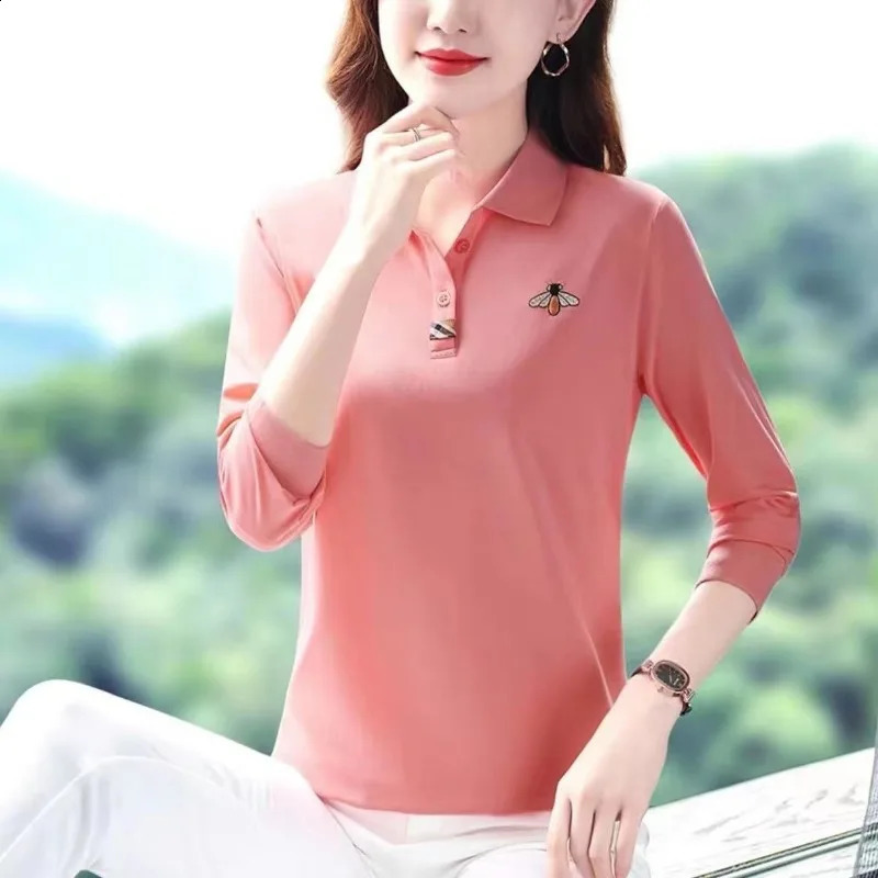 Polo Dress Women Lapel Longsleeved Tshirt Leads Sports Foreign Style Top Woman Shirt 250905
