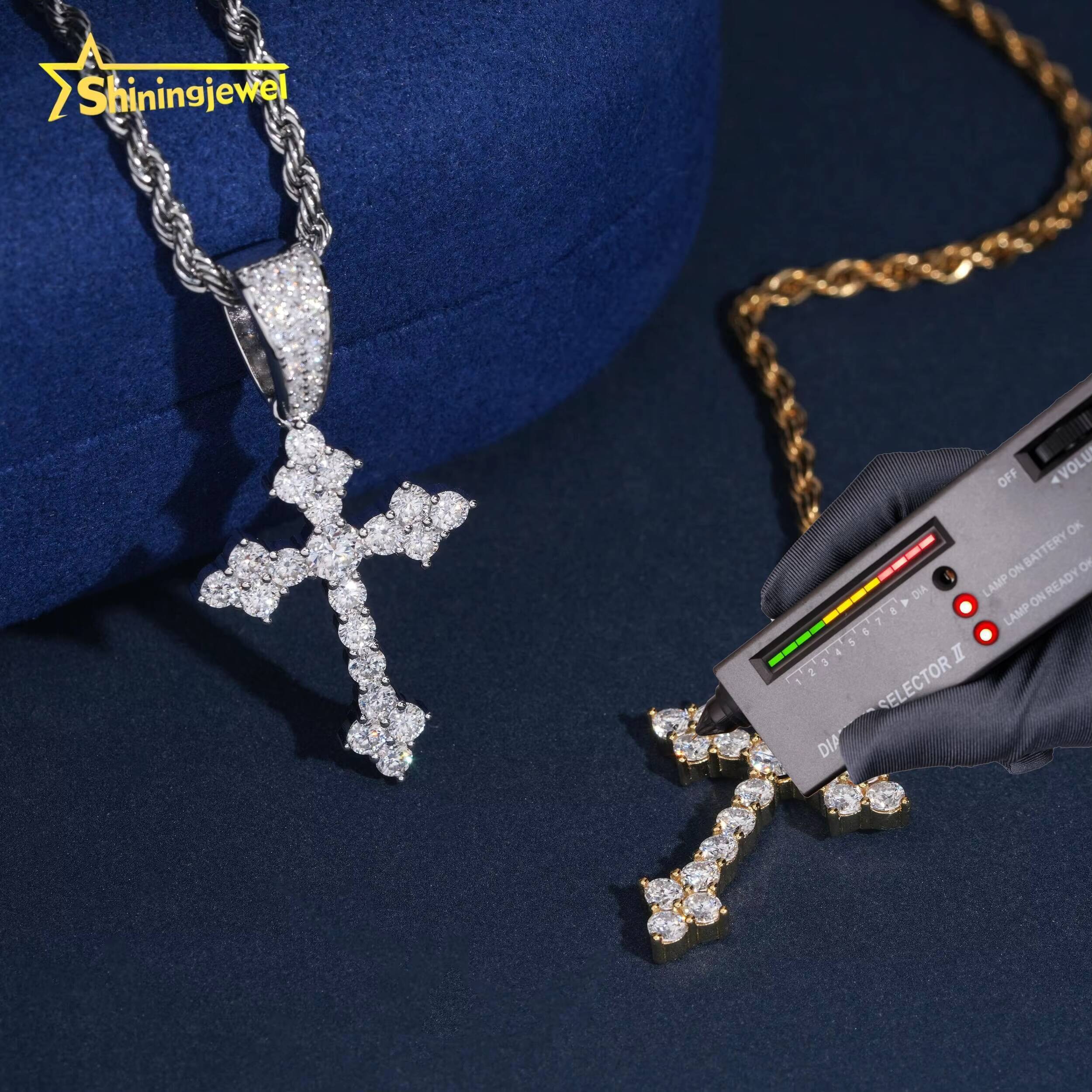 USA Warehouse Fashion Jewelry Gold Plated 925 Silver Moissanite Cross Pendant Custom Iced Out Hip Hop Diamond Charms Pendants