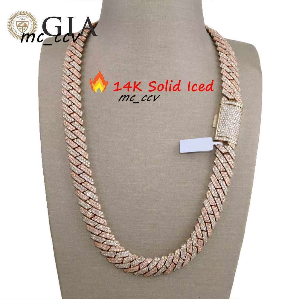 Hip Hop Jewelry 14Mm Real 14K Gold Fork Inlay Vs Natural Chilled Cuban Chain Necklace And Bracelet