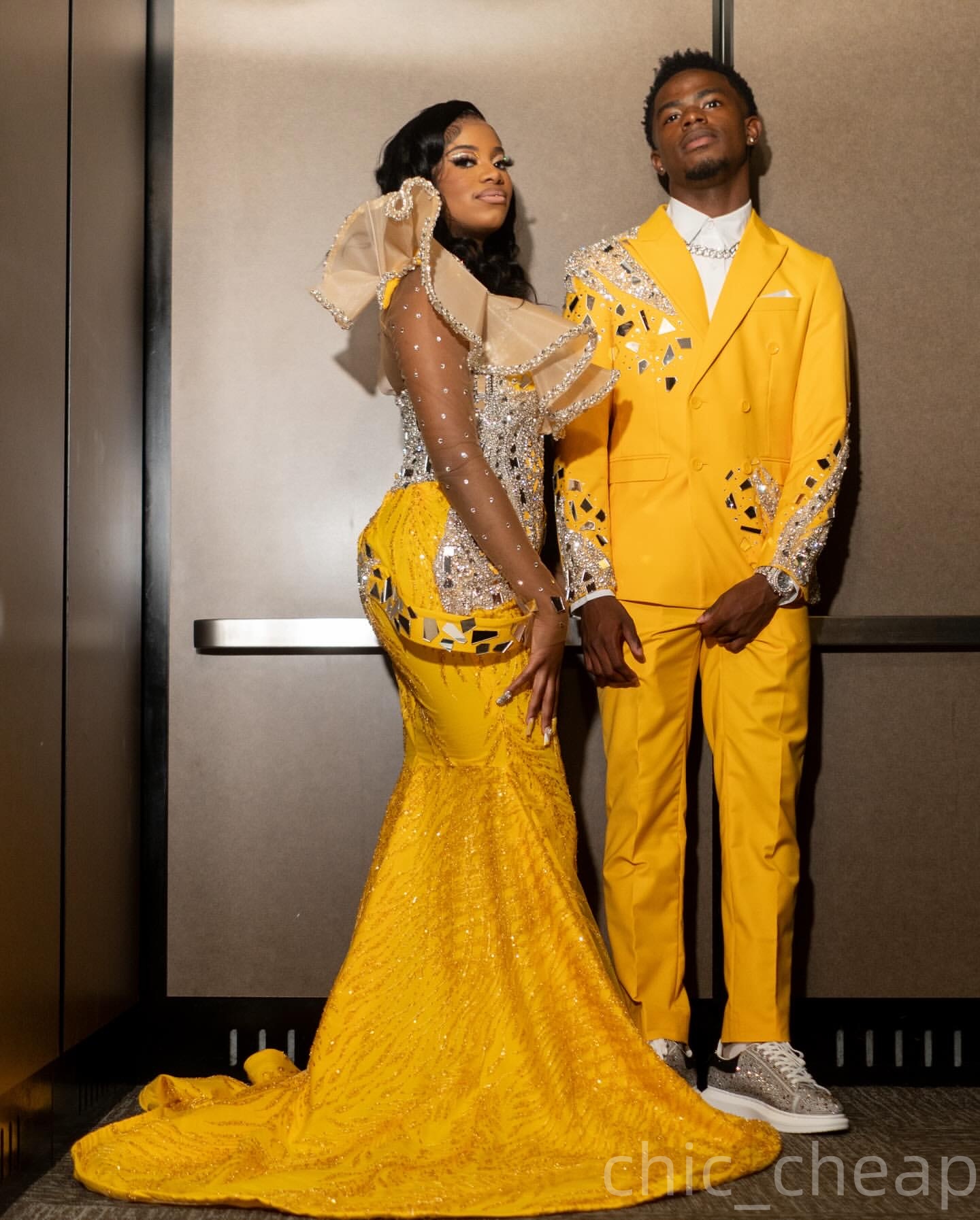 Aso Ebi Yellow Mermaid Prom Dresses 2025 Crystals Beaded Sheer Neck Sequined African Evening Formal Party Second Birthday Engagement Dress Gowns robe 