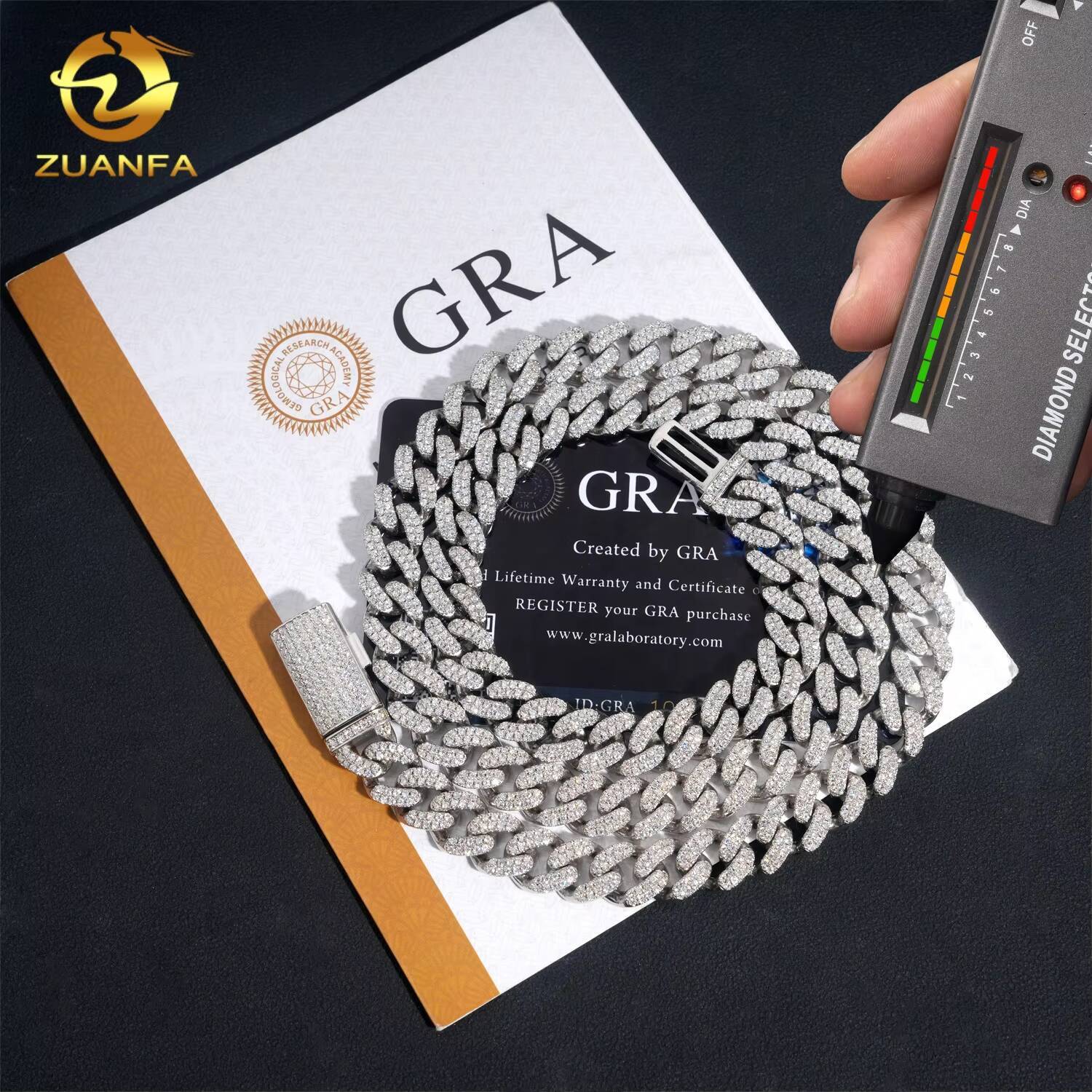 Hip Hop Style GRA Certificate High Quality 925 Sterling Silver Iced 10mm Moissanite Cuban Link Chain Necklace