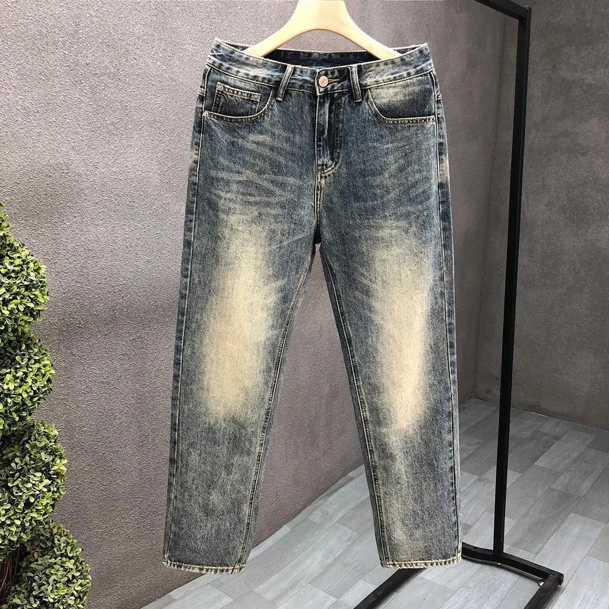 Harajuku Fashion 2025 Spring Autumn Slim Casual Pencil Pants New Mens Printed Jeans Skinny Trendy Korean Style Long Trousers W250905