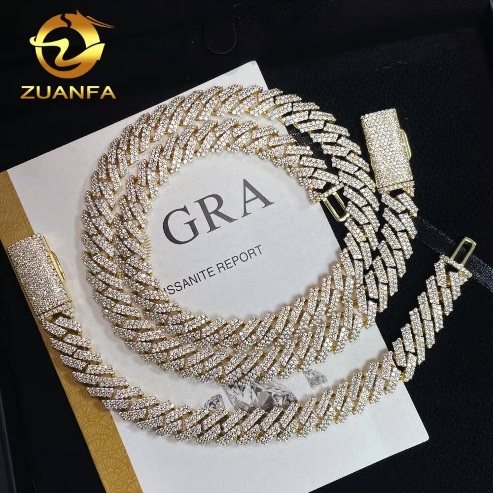 Hot Selling Pass Diamond Tester Hip Hop Jewelry Rrong Setting 12mm Cuban Link Chain 925 Silver Iced Out VVS Moissanite Necklace