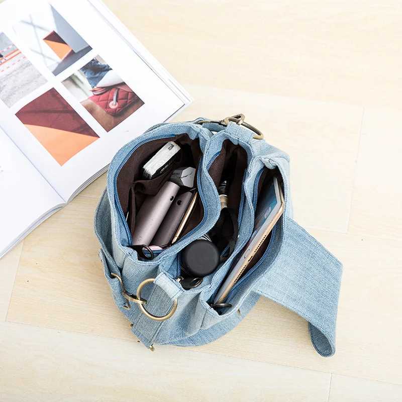 Casual Denim Bucket bag for women Shoulder Crossbody Bag Multiple pockets ladies handbag design Female big Totes blue Z250903