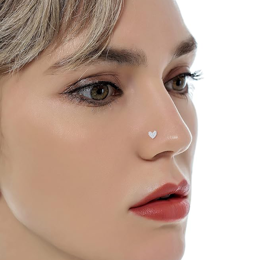 9Pcs Nose Rings Stud L Bone Screw Shaped Nose Ring Flower CZ Snowflake Butterfly Nose Stud Body Piercing Jewelry for Women Men 20G Silver Tone