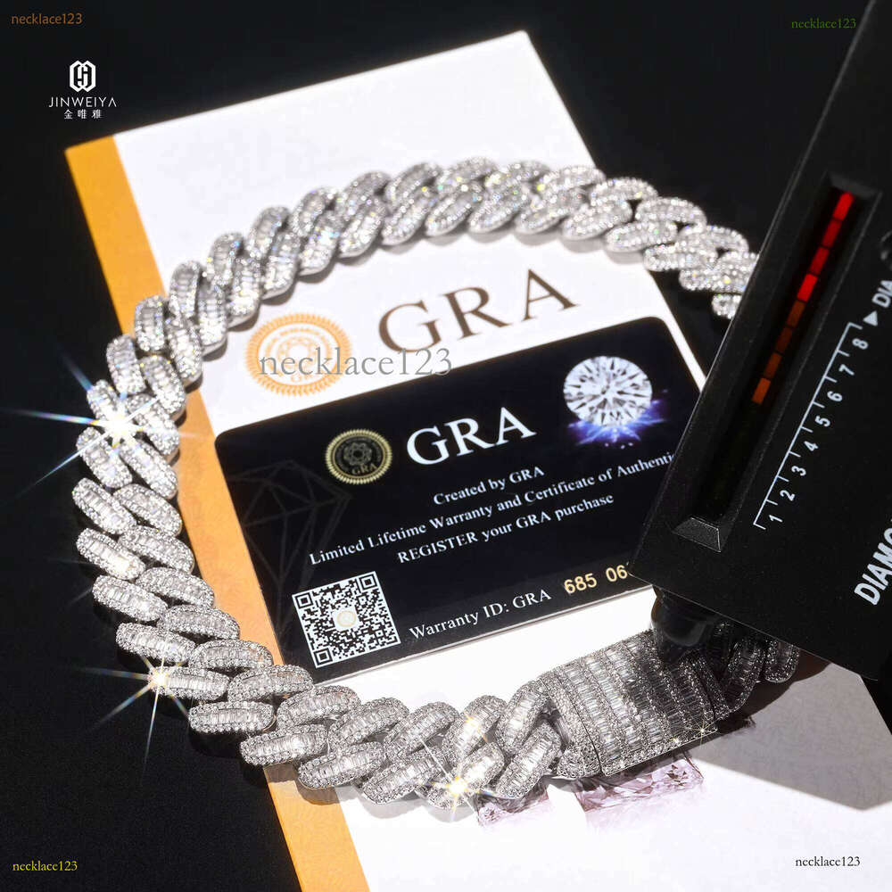 Sier VVS Moissanite 24mm Baguettecz Setting Iced Heavy Link Necklace for Men Miami Cuban Chain Style