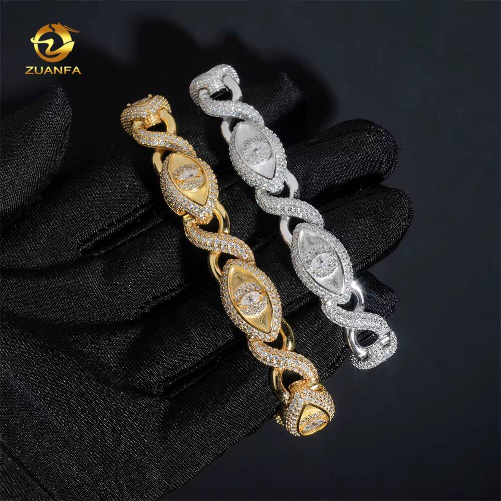 Fast Shipping New Design EYES Design VVS GRA Certified Moissanite 18K Gold Plated Cuban Link Bracelet Hiphop Jewelry Necklace