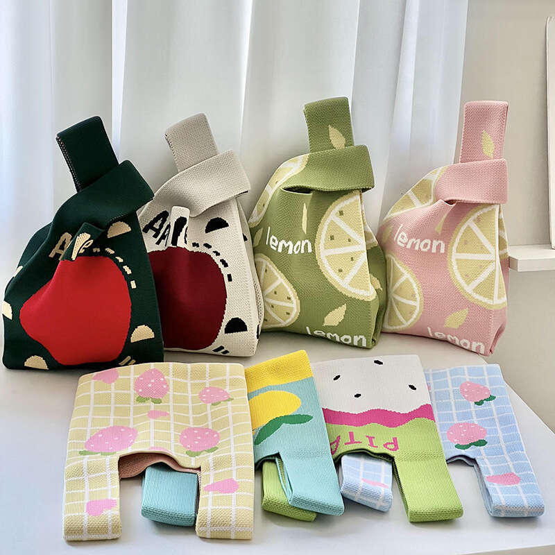 INS New Fruit Style Knitted Handbag Versatile Women's Shoulder Bucket Gift Bag