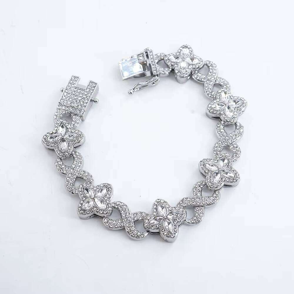 Cheapest Price Custom Iced Out Dia Rapper Men Jewelry Hip Hop Rhinestone Clover Cuban Bracelet for Women