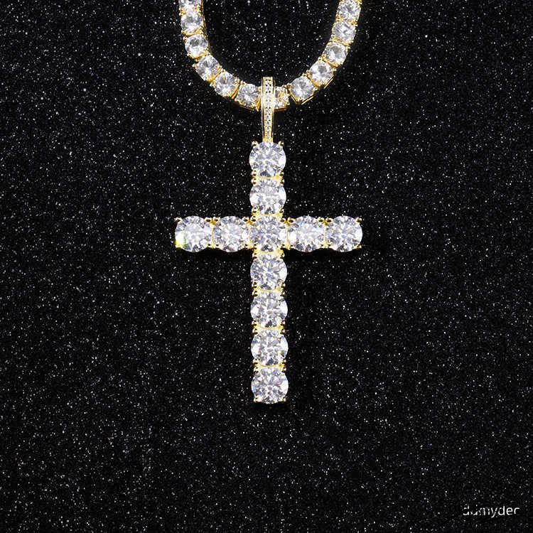 Custom 8Mm Wide Yellow Gold ddmydec Plated Sterling Sier Iced Out VVS Moissanite Cross Pendant For Necklace Jewelry ddmydec