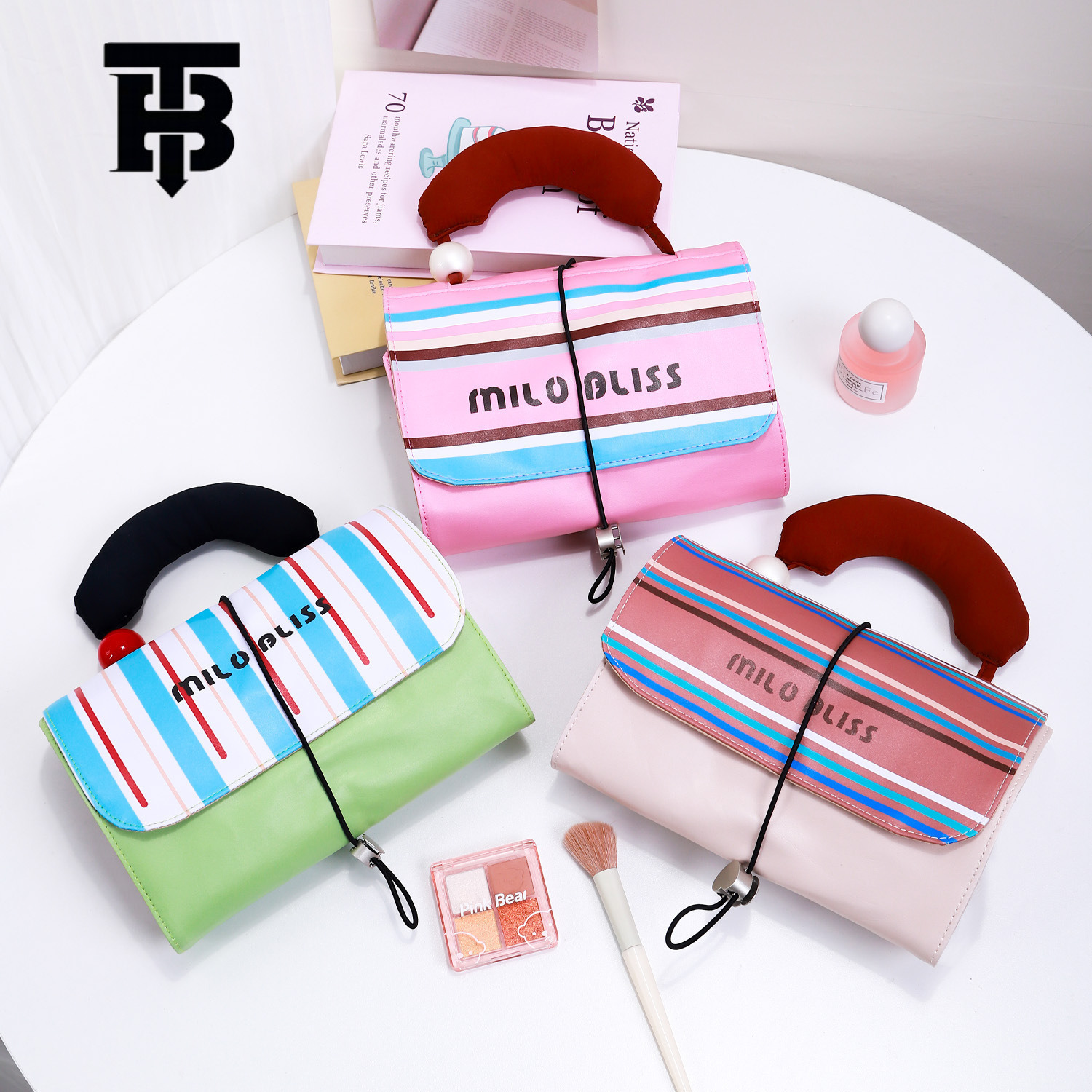 TB BHULAMTE Designer Bag New Luxury Bag Style Handheld Color-block Makeup Bag Large Capacity PU Leather Cosmetic Organizer Portable Travel Storage Toi