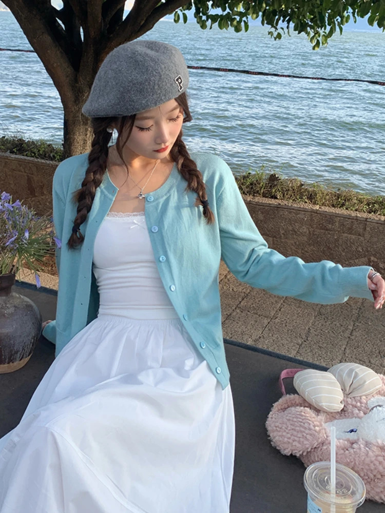 AOSSVIAO Womens Long Sleeve Cardigan O Neck Button Down Knit Lady Autumn Spring Knitted Single-breasted Cardigan Sweaters 250815