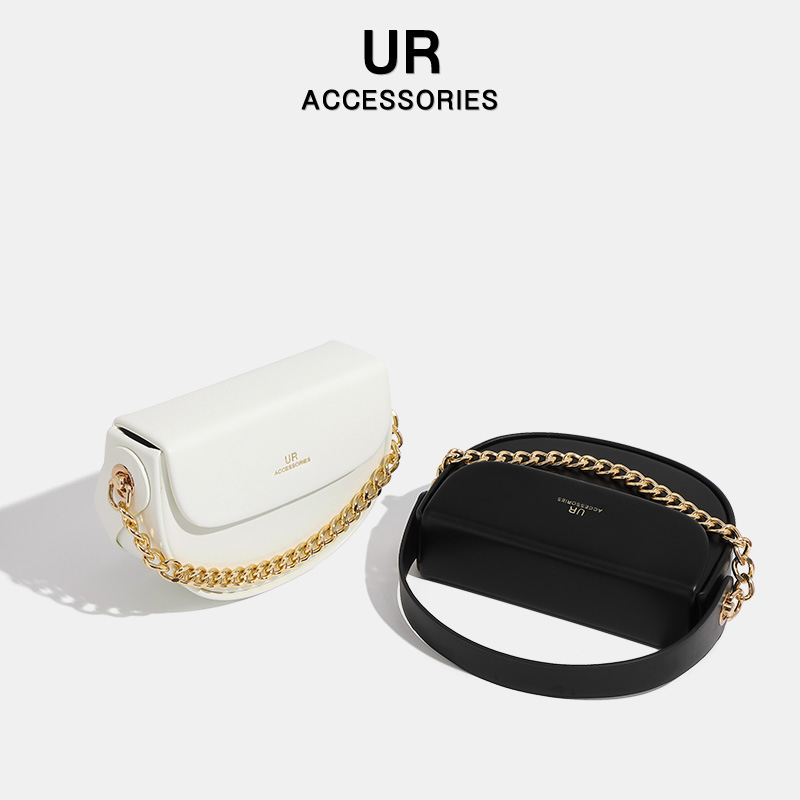 2025 New Small Premium Chain Handbag Single Cross Shoulder Half Round Simple Style Saddle Bag fashion Designer