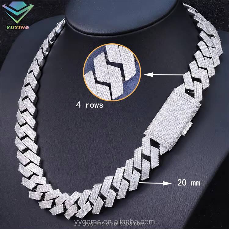 20mm 24mm 4rows Heavy Chain 100 Passed test Iced Out S925 Silver White Gold Plated with Iced Out Moissanite Cuban Chain Link