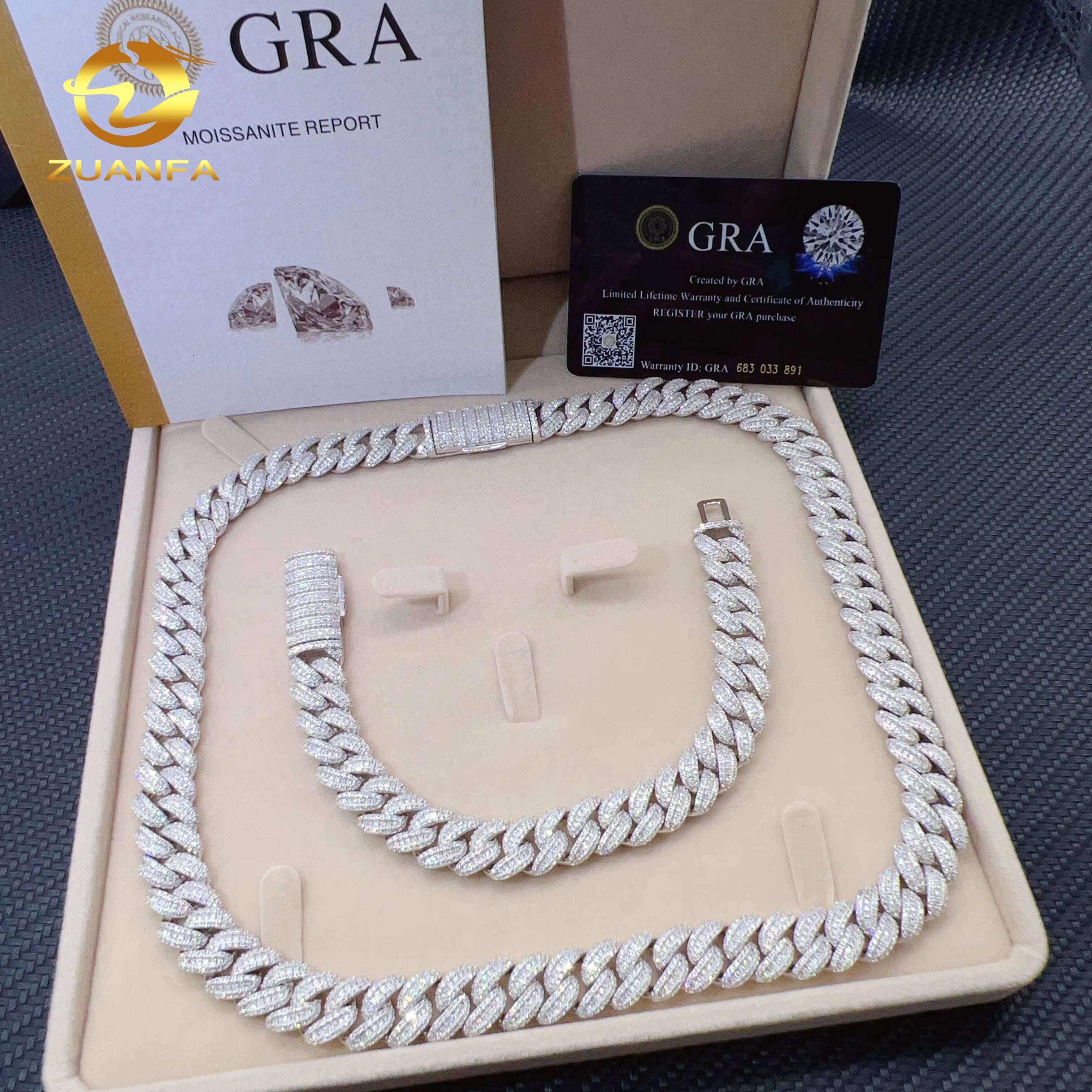 13mm Luxury VVS Moissanite Diamond Sterling Silver 925 Cuban Link Chain Moissanite Iced Out Cuban Link Necklace