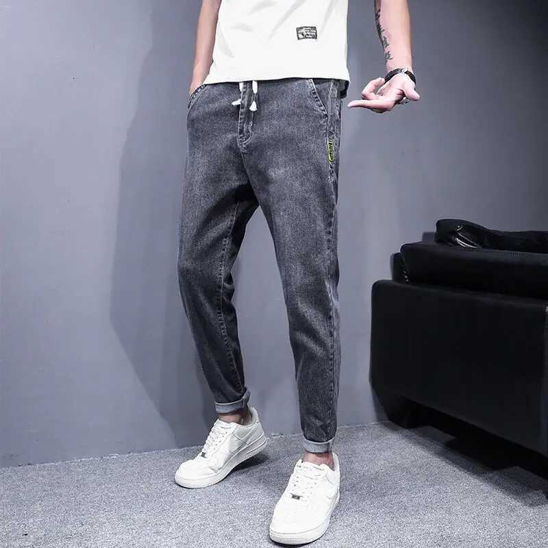 Elastic Lace Up Denim Jeans Mens Trend Versatile Pants 2022 Students Teenagers Mens Japanese Harem Leg 2022 Mens Cargo Pants W250905
