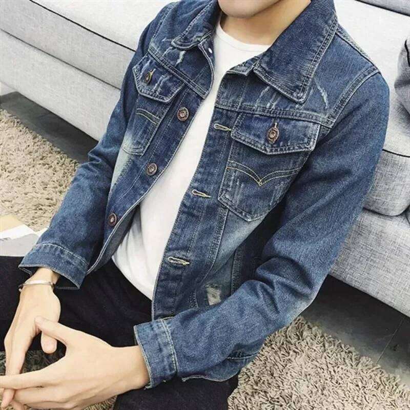 Button Casual Slim Men's Denim Jacket Korean Popular Clothes Male Jean Coats Short Clothing New In Fast Deery Joker Korea Y2k